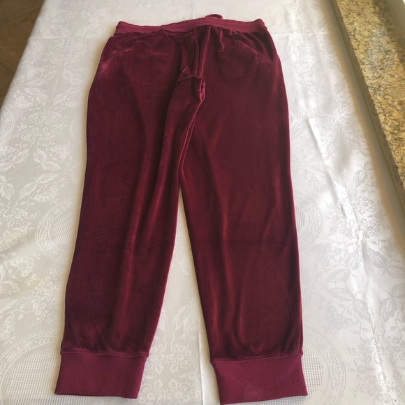 Michael Kors Burgundy Velvet Drawstring Sweatpants Women’s Size L Elastic Waist - Picture 8 of 16